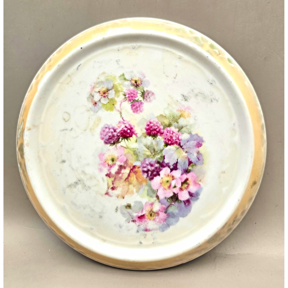 Antique Hand Painted Floral Porcelain Tea Pot Trivet or Hot Plate 1900's B#36